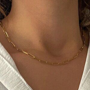 Chunky Geometric Chain Necklace – Minimalist Short Collarbone Style